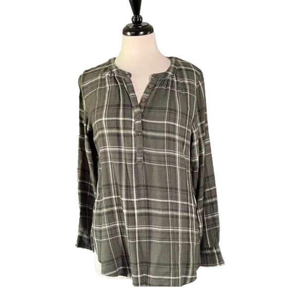 Universal Thread Tops - Universal Thread Olive Plaid Button-Down Shirt